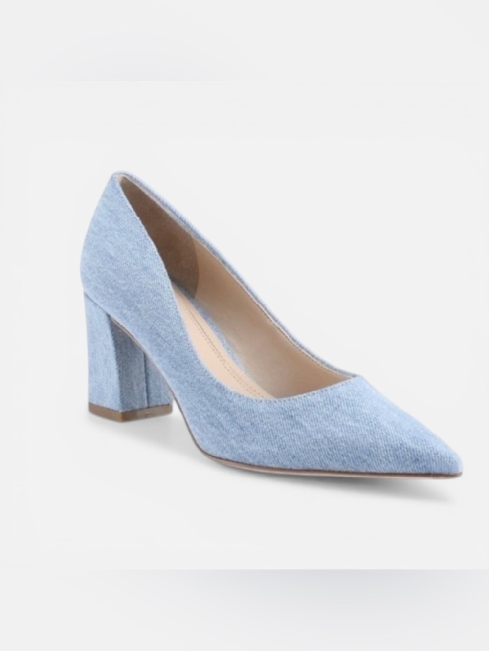 Classic Pointed-Toe Block Heel Pumps - Light Blue